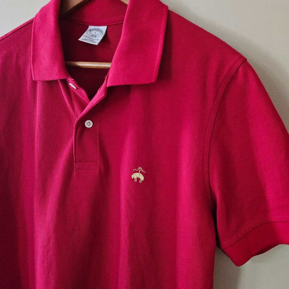 Brooks Brothers Men's Slim Fit Performance Polo Shirt Size Large Red Logo Pique